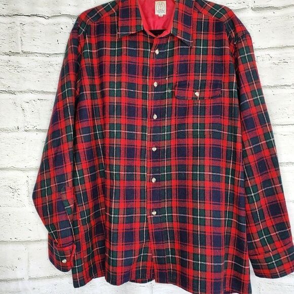 Vintage J.G. Hook Plaid Wool Blend Red Green Button Up Shirt XL - Picture 2 of 7